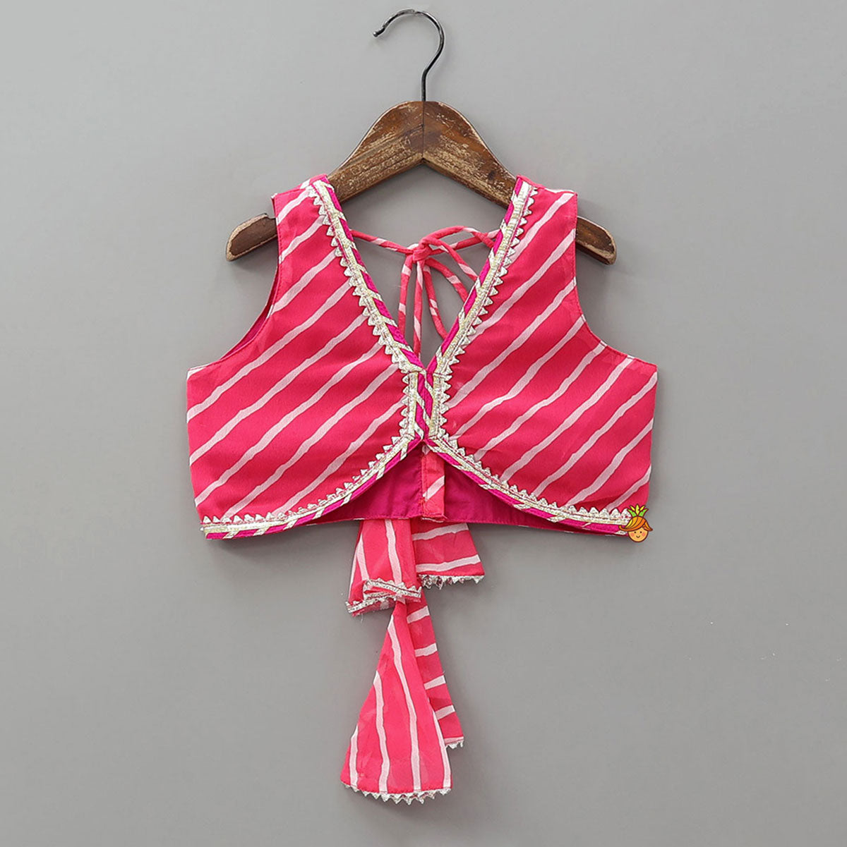 Pre Order: Vibrant Leheriya Printed Crop Top And Lehenga With Dupatta