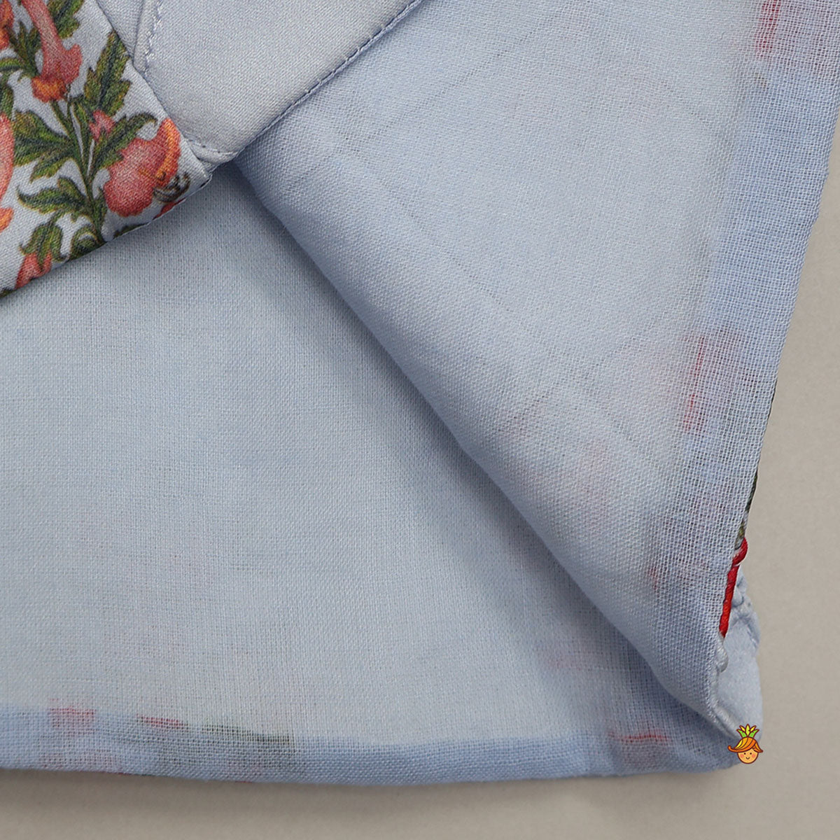 Pre Order: Floral Printed Kurta With Checks Open Jacket And Pyjama