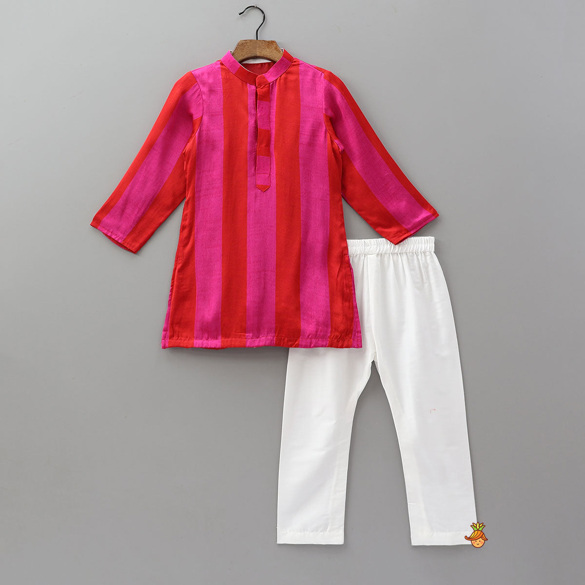 Pre Order: Beautiful Striped Kurta With Embroidered Jacket And Pyjama