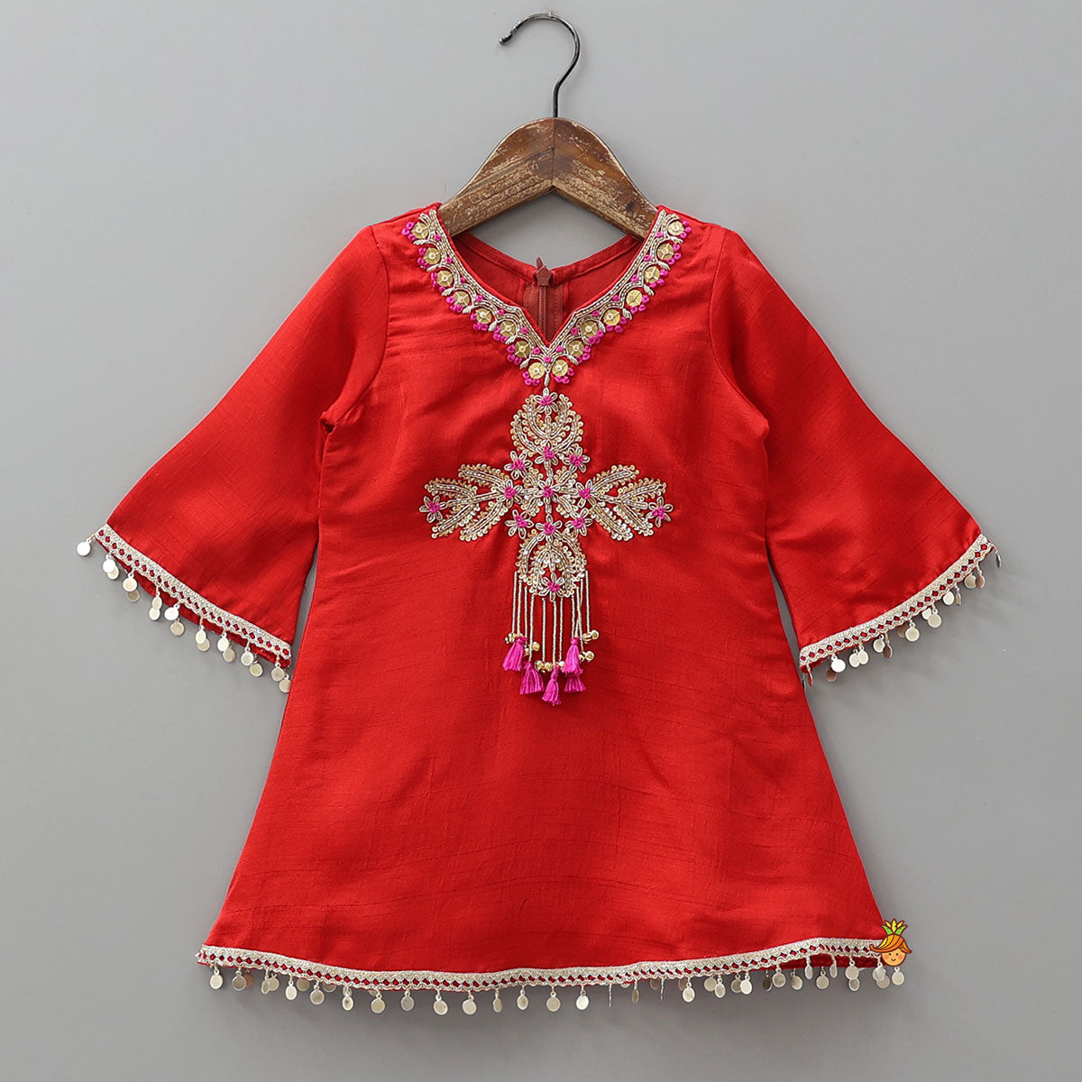 Pre Order: Beautifully Embroidered Neckline Kurti And Salwar
