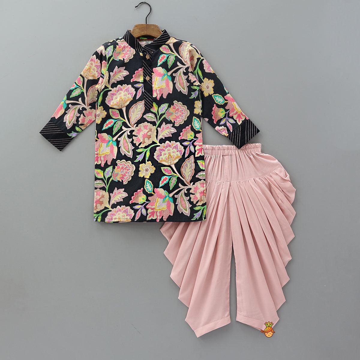 Pre Order: Vibrant Floral Printed Kurta And Dhoti