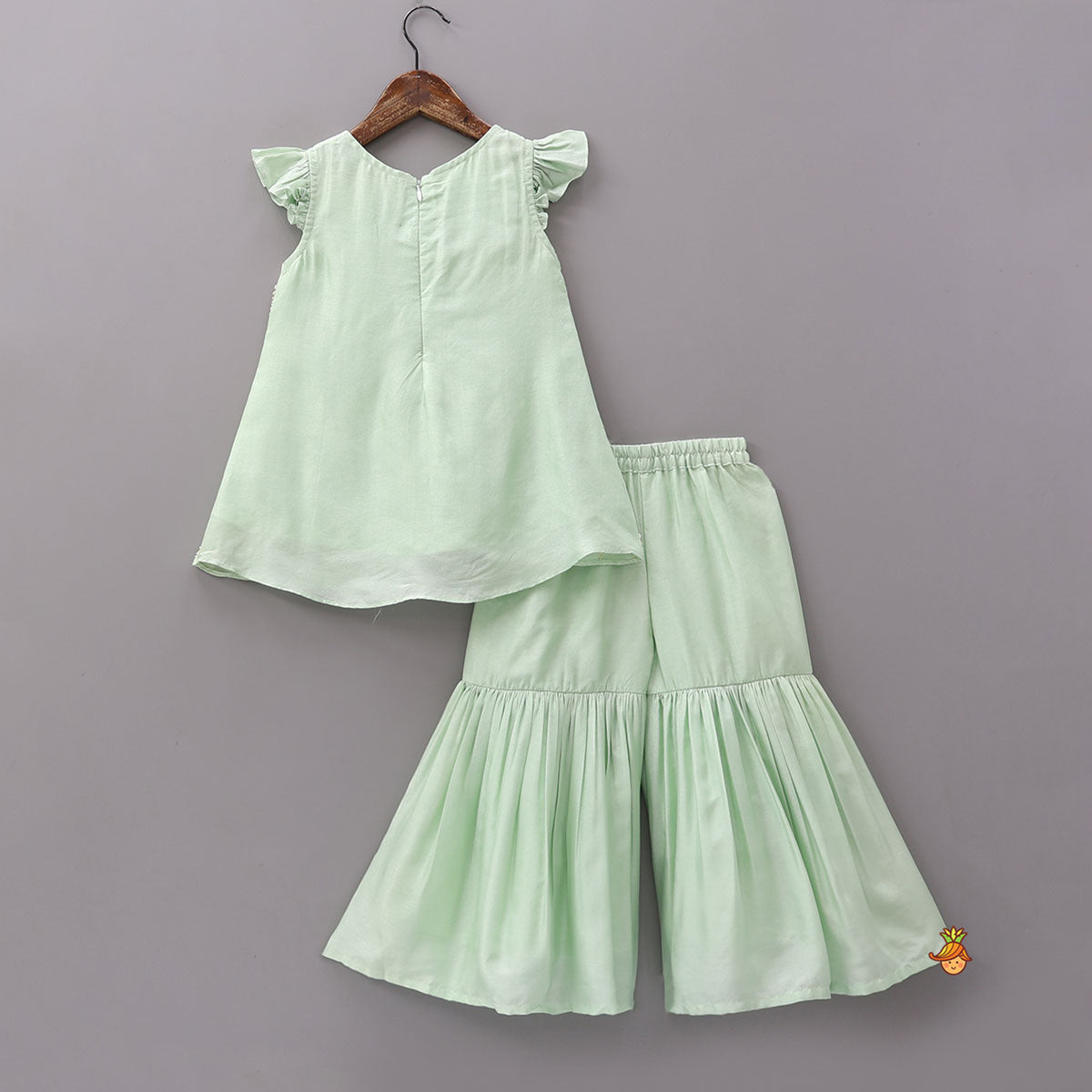 Pre Order: Ruffle Detail Kurti And Sharara With Coordinated Dupatta