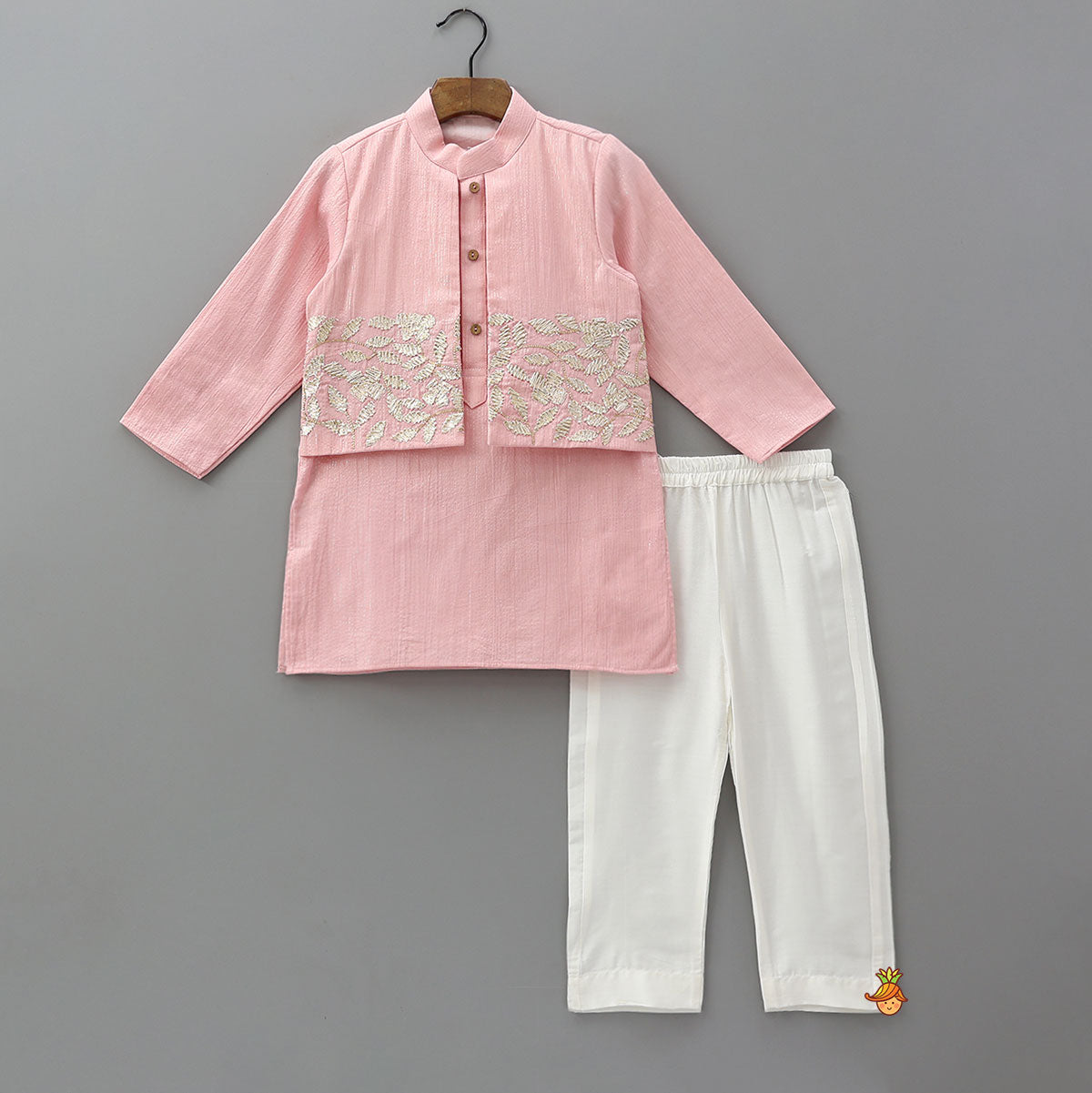 Pre Order: Faux Jacket Style Gota Embroidered Ethnic Kurta With Pyjama
