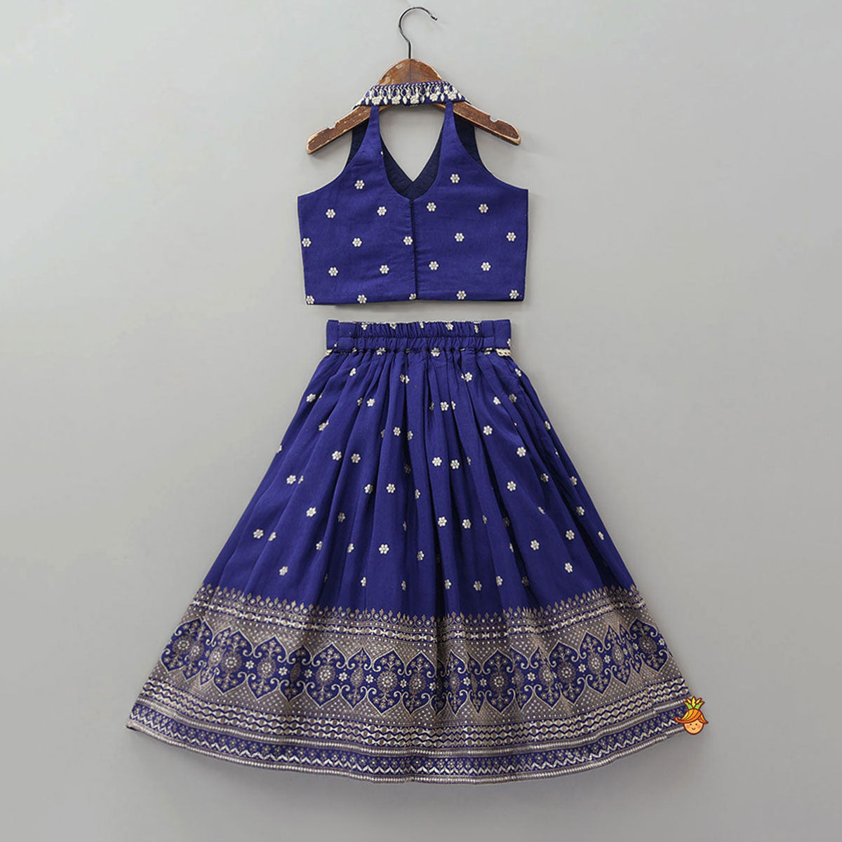 Pre Order: Floral Motif Embellished Crop Top And Lehenga With Dupatta