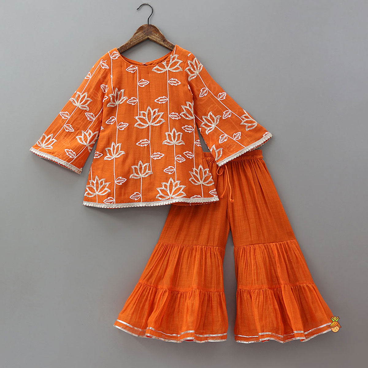 Pre Order: Beautiful Lotus Embroidered Kurti With Sharara