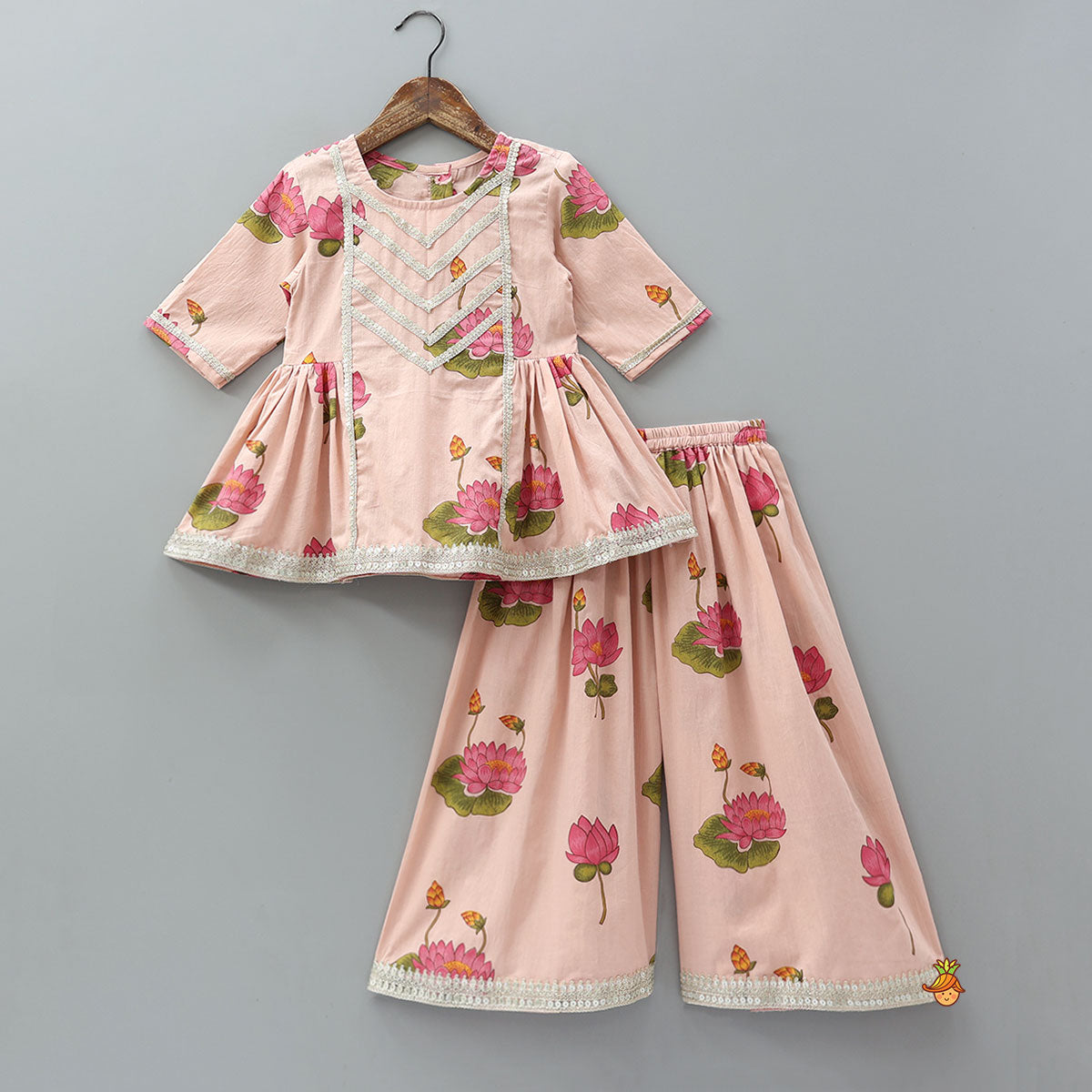Pre Order: Floral Printed Side Pleated Kurti With Palazzo