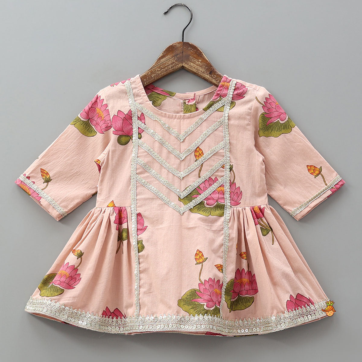 Pre Order: Floral Printed Side Pleated Kurti With Palazzo