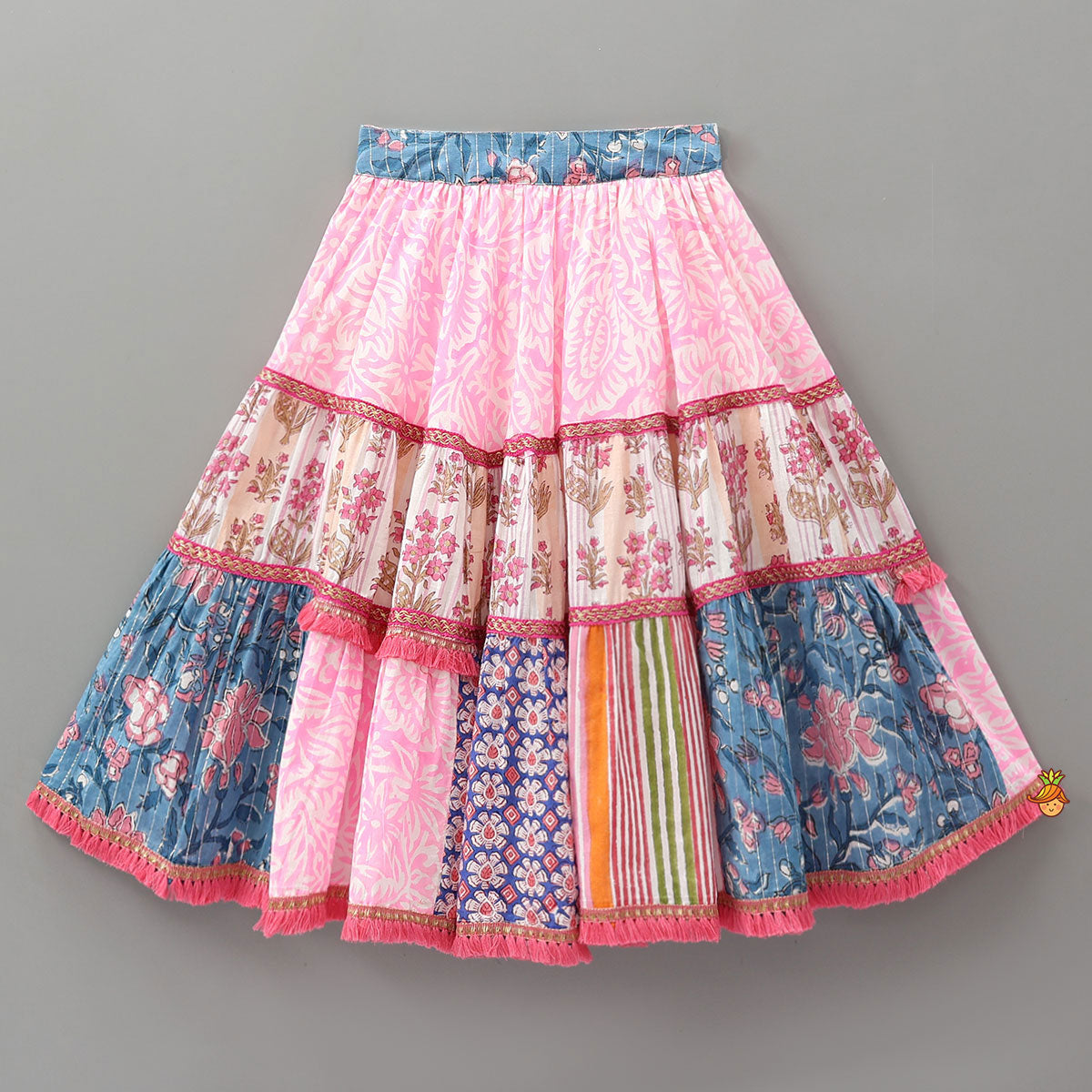 Pre Order: Hand Block Printed Cotton Crop Top And Lehenga With Dupatta