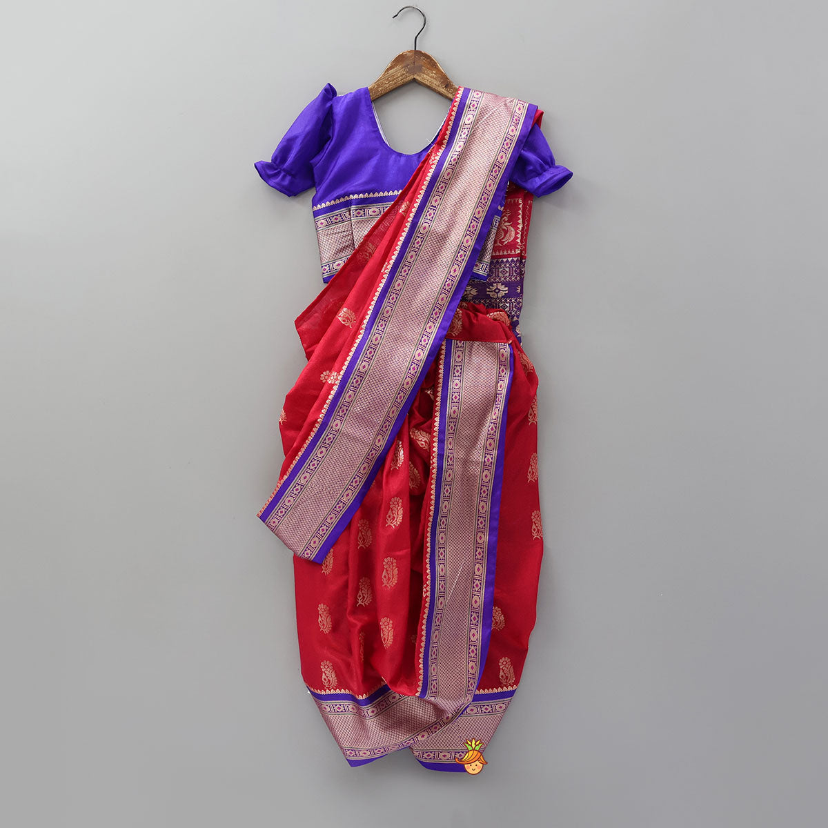 Pre Order: Beautiful Pre Draped Nauvari Saree With Puff Sleeved Top