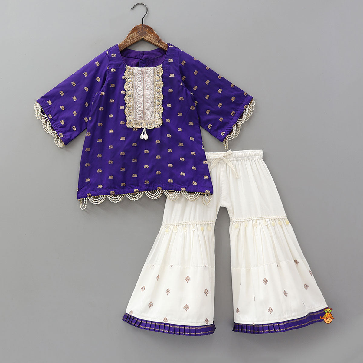Pre Order: Lace Detailed Yoke Kurti And Sharara With Dupatta