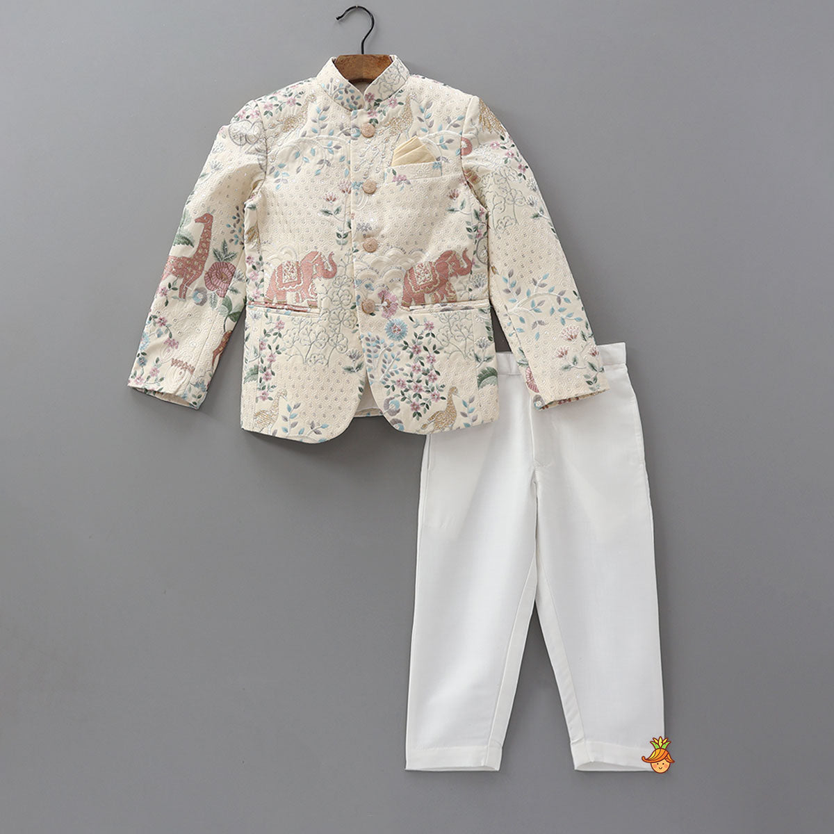 Pre Order: Finely Embroidered Sherwani With Pocket Square And Pant
