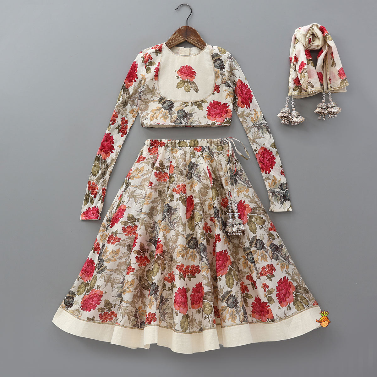 Pre Order: Long Sleeve Top And Flared Lehenga With Dupatta