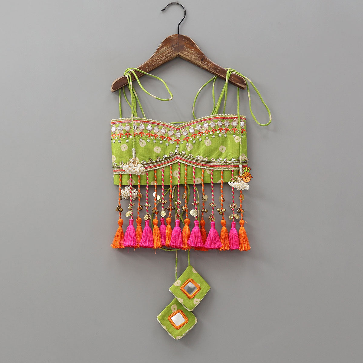 Pre Order: Festive Fringe Tassel Crop Top And Lehenga With Hair Band