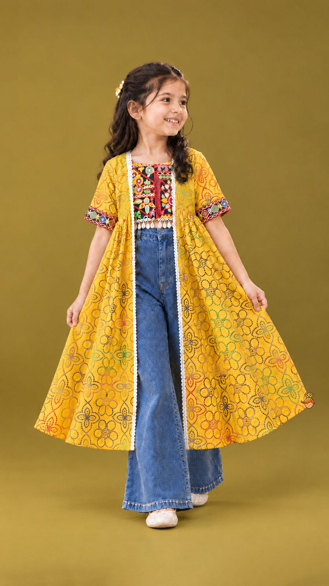 Pre Order: Contrasting Festive Mirror Work Stylish Kurti