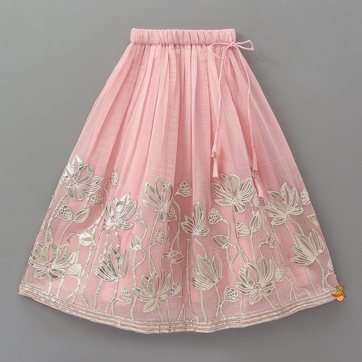 Pre Order: Round Neck Crop Top And Floral Work Lehenga
