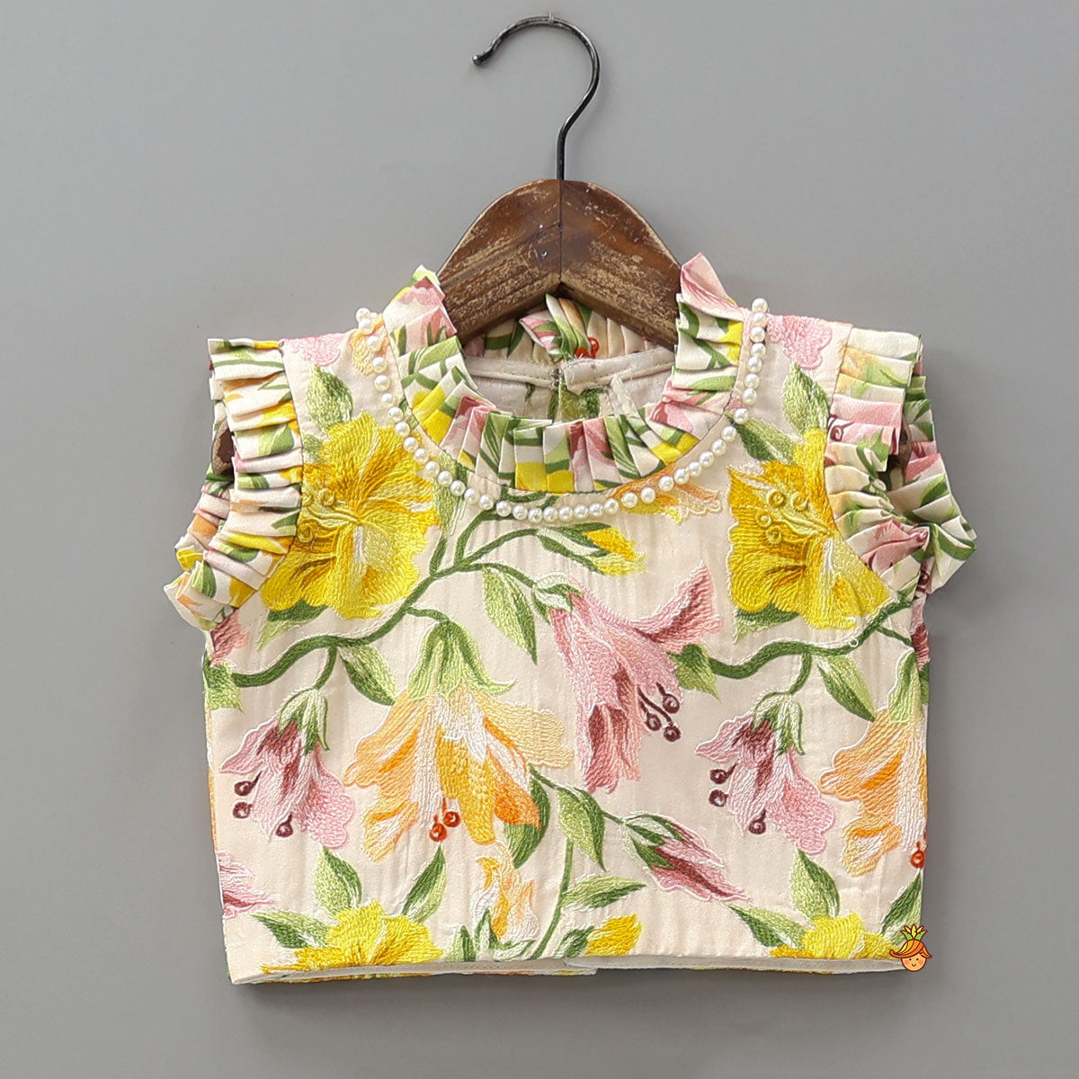 Pre Order: Chic Pleated Top With Printed Lehenga