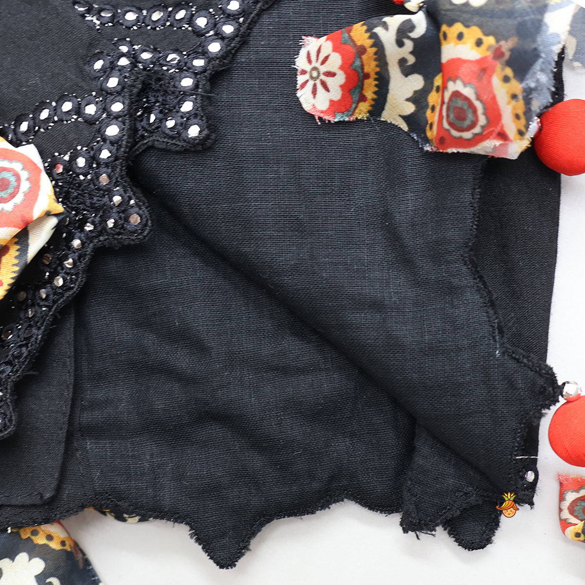 Faux Mirror Embroidered Crop Top And Printed Lehenga