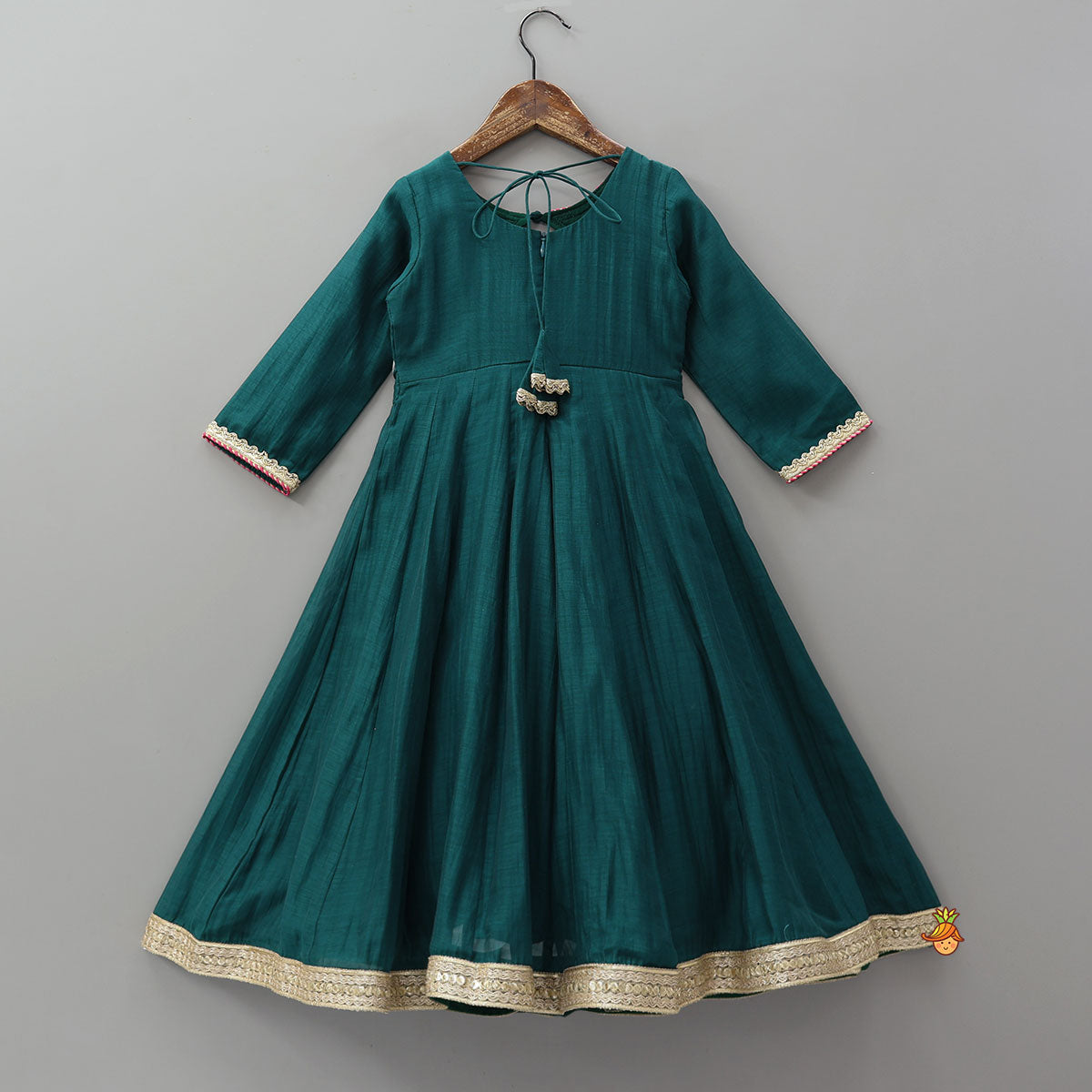 Pre Order: Round Neck Embroidered Yoke Anarkali With Contrasting Dupatta And Potli Bag