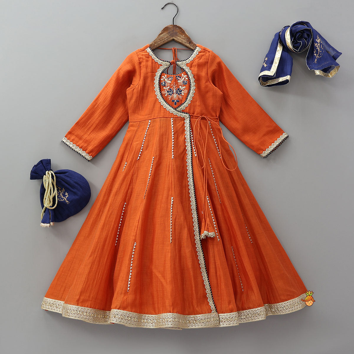 Pre Order: Classic Flap Anarkali With Dupatta And Potli Bag