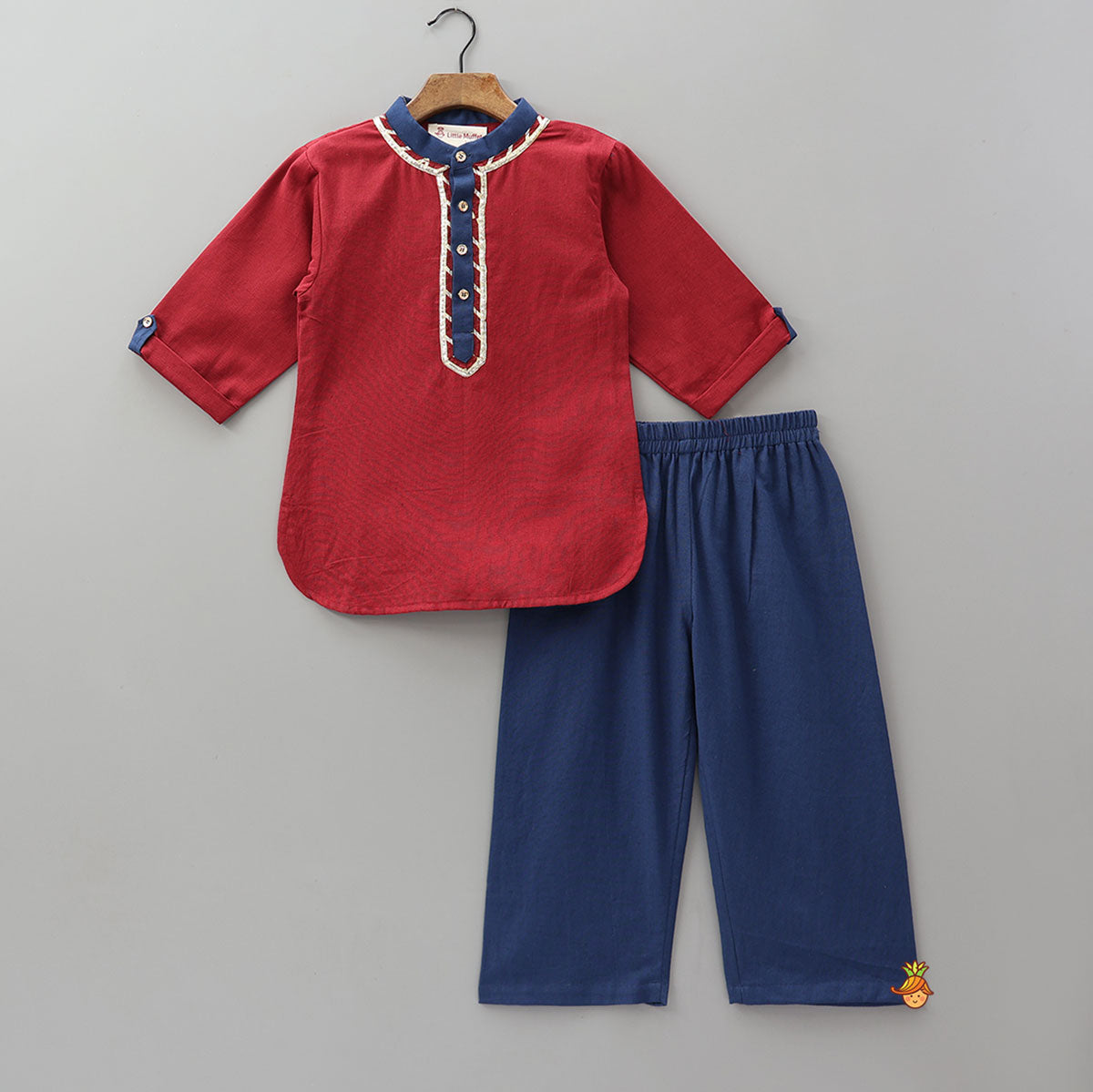 Pre Order: Gota Lace Work Front Placket Kurta And Pyjama