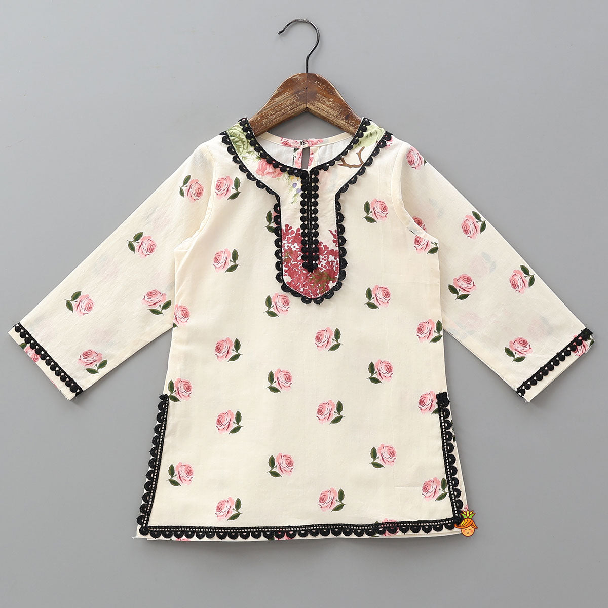 Pre Order: Hand Block Floral Printed Lace Work Kurti And Pant
