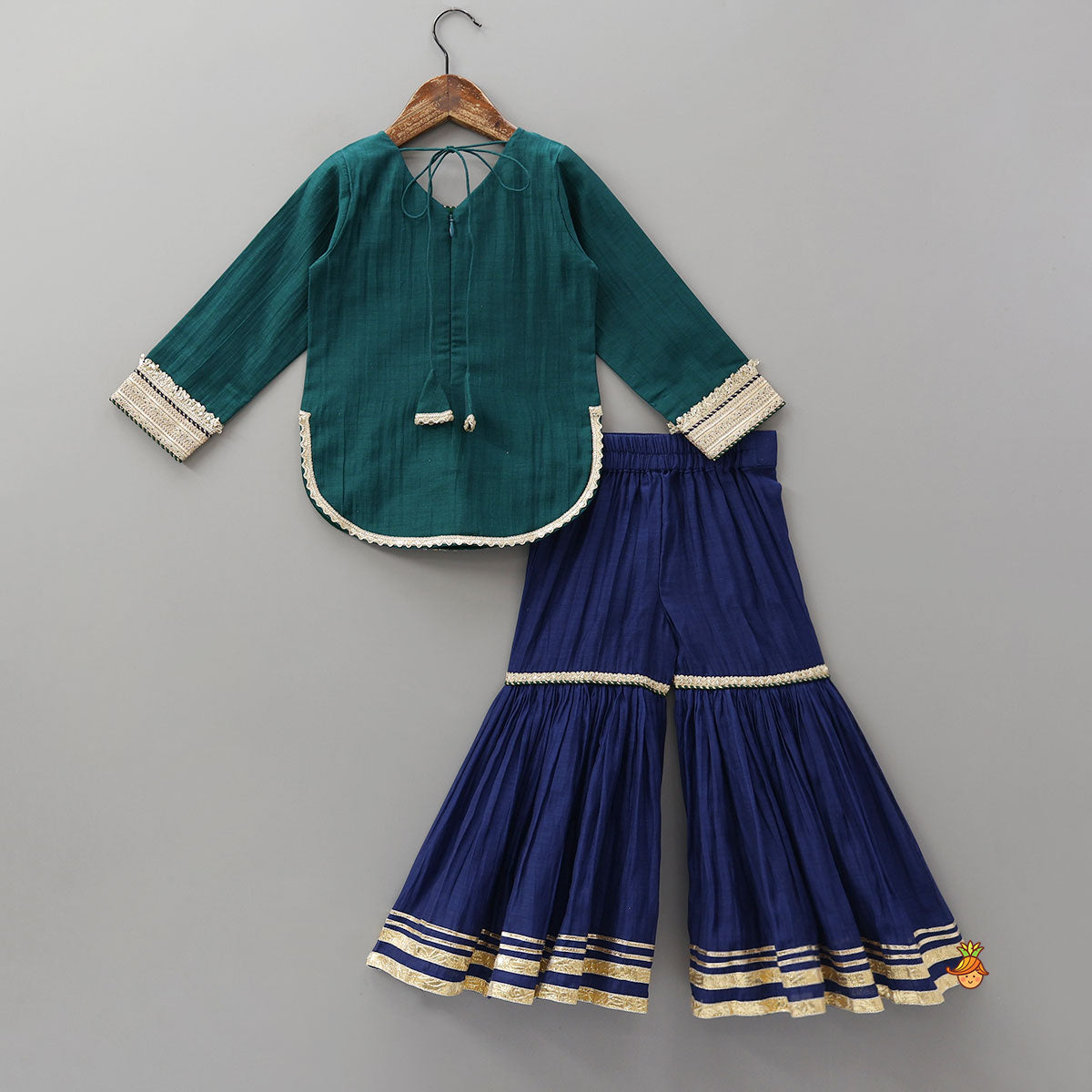 Pre Order: Lace Detailed Curved Hem Elegant Kurti And Sharara With Dupatta