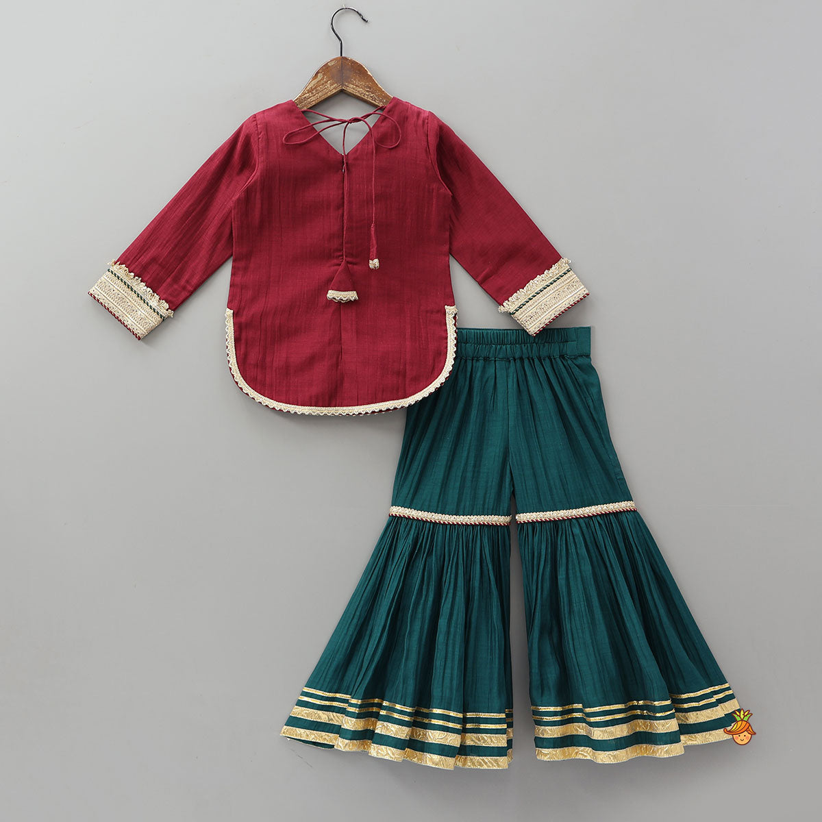 Pre Order: Lace Detailed Beautiful Kurti And Sharara With Dupatta