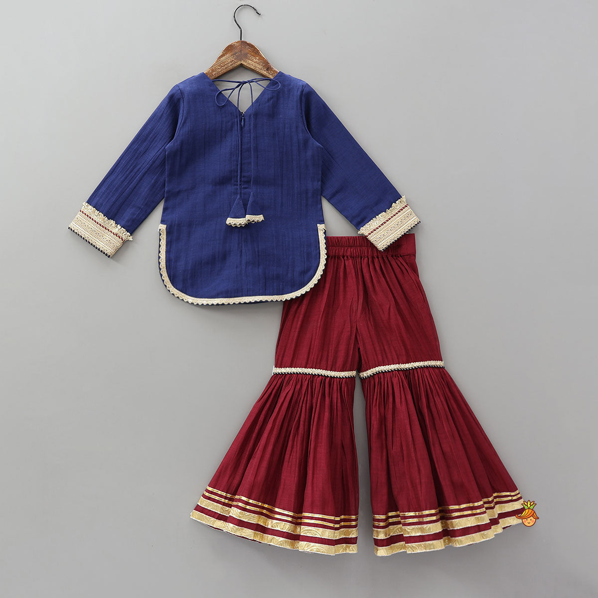 Pre Order: Lace Detailed Curved Hem Beautiful Kurti And Sharara With Dupatta