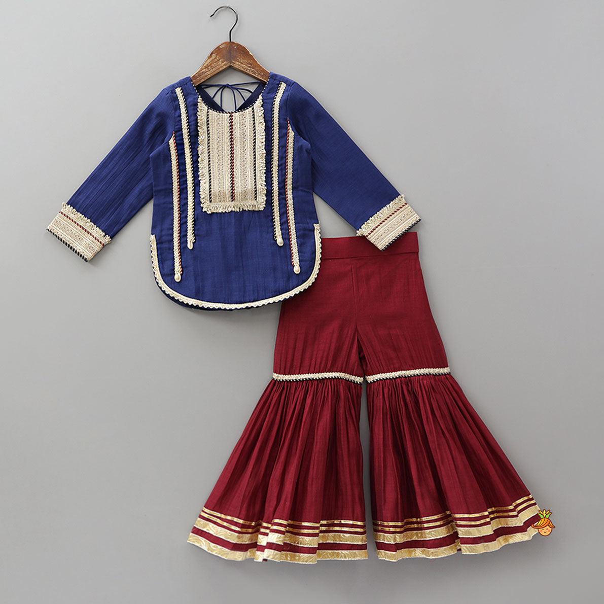 Pre Order: Lace Detailed Curved Hem Beautiful Kurti And Sharara With Dupatta