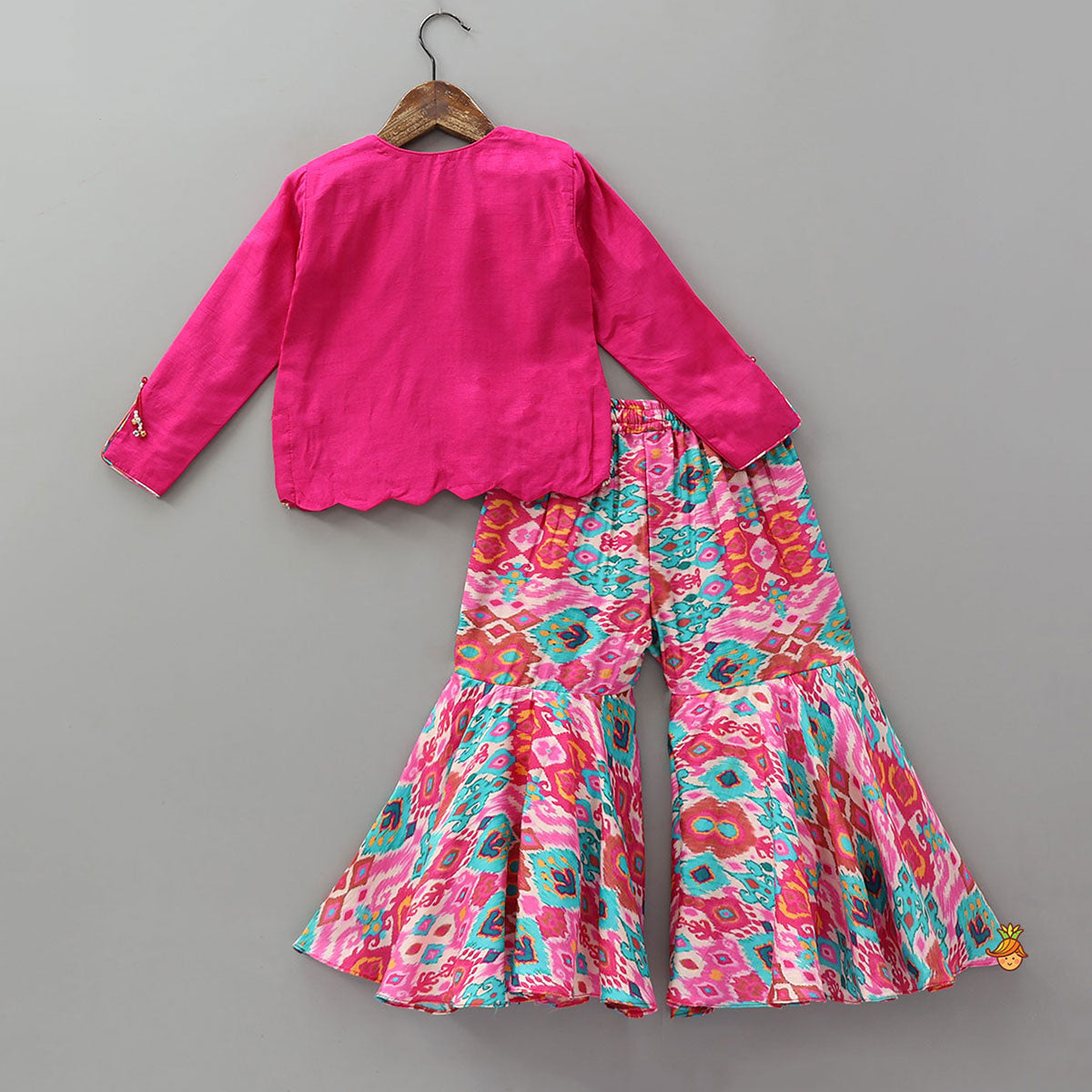 Festive Embellished Scallop Detailed Top With Printed Sharara