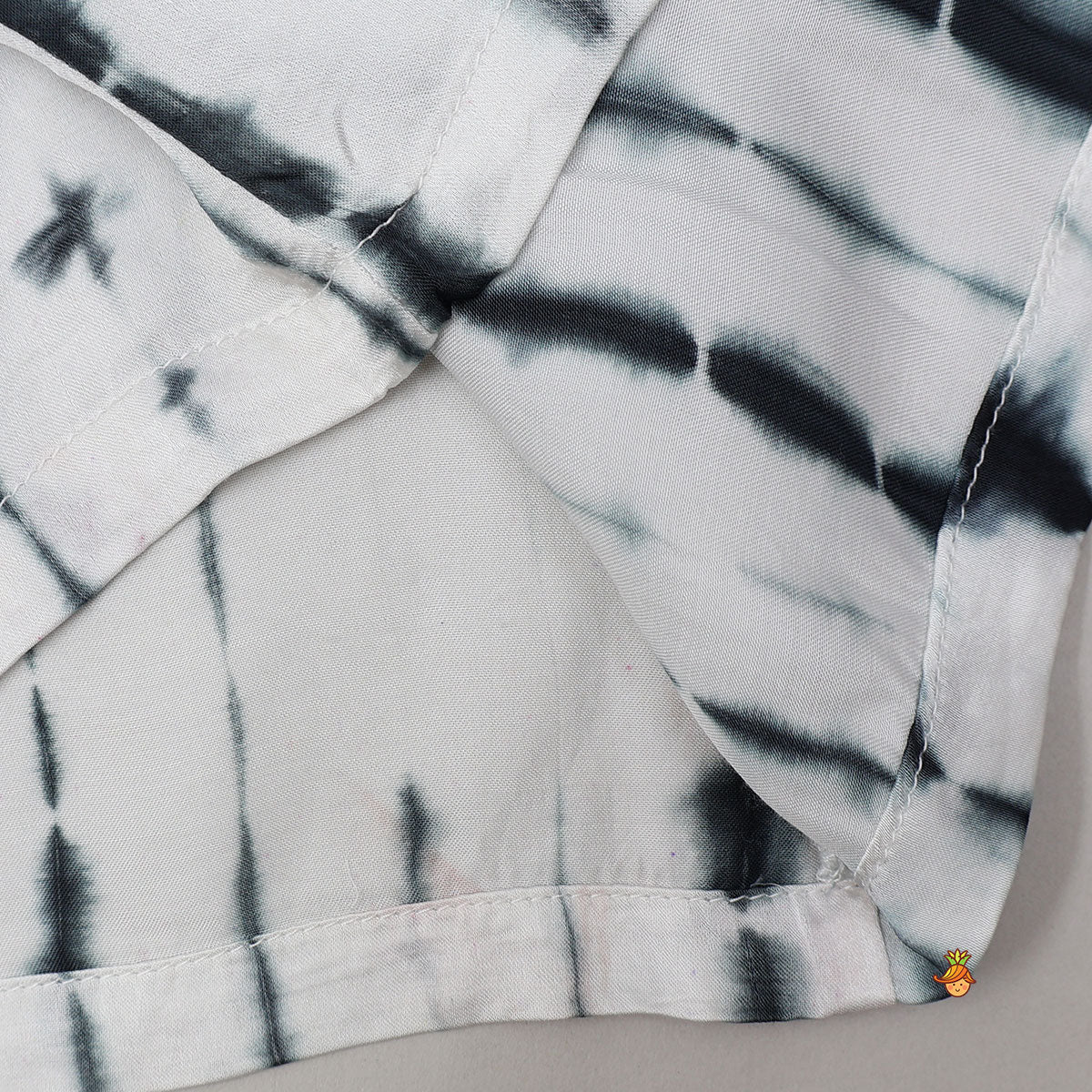 Pre Order: Tie Dye Shibori Printed Shirt Style Top And Asymmetric Lehenga Skirt