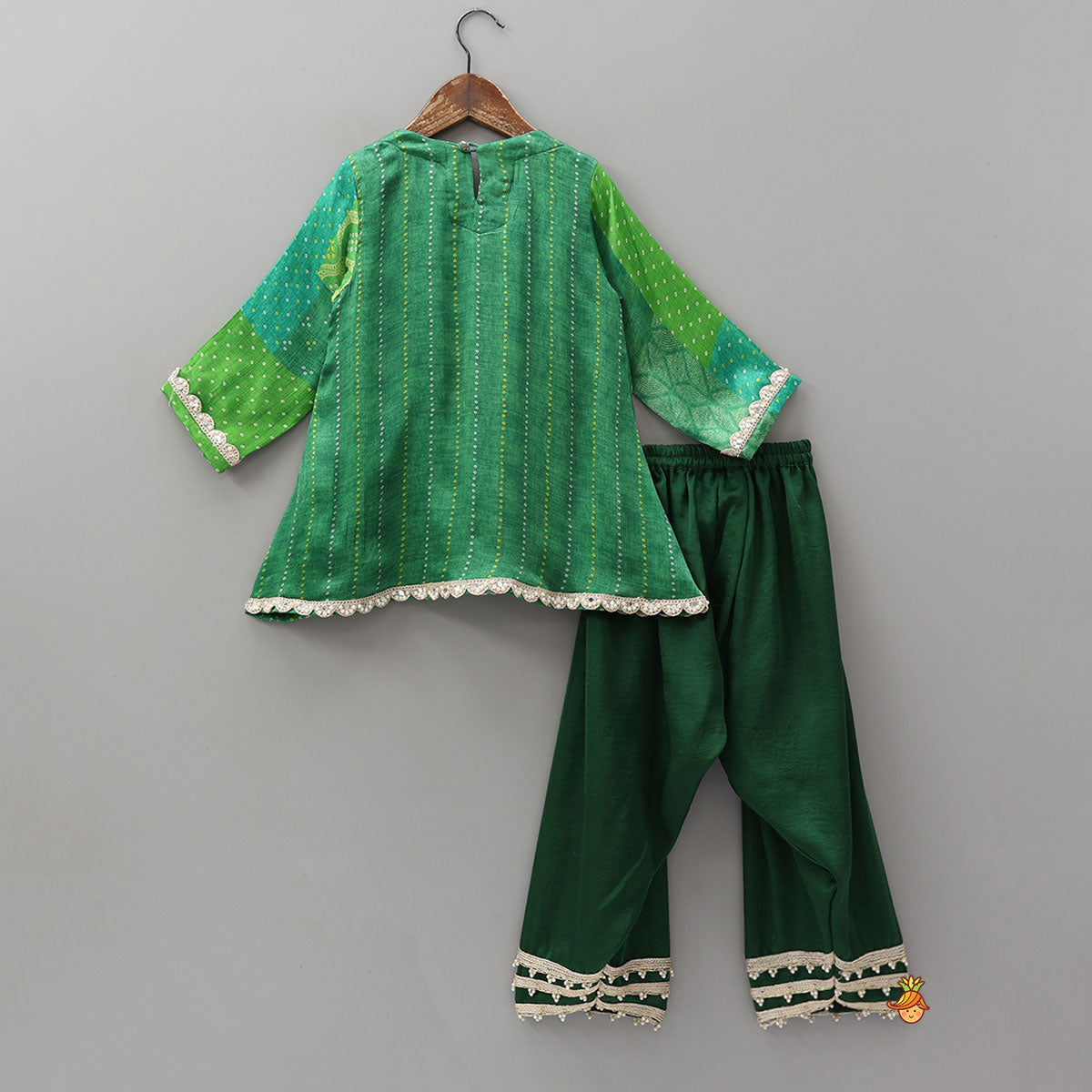 Pre Order: Festive Bandhani Printed Kurti And Salwar With Contrasting Dupatta