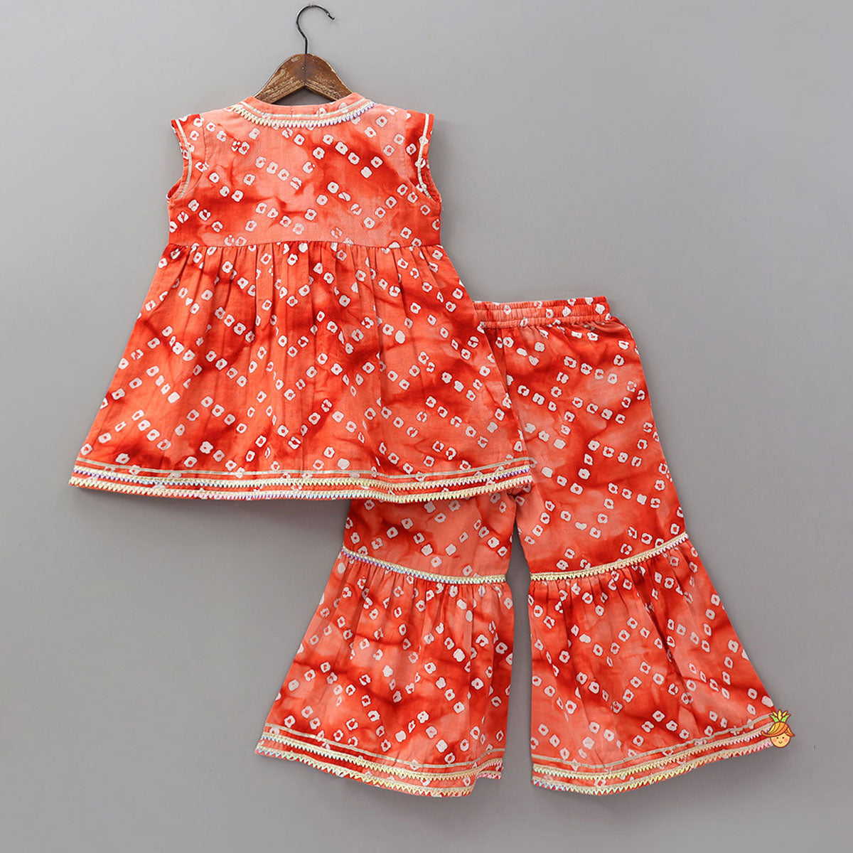 Pre Order: Front Tie Up Bandhani Printed Ethnic Kurti And Sharara