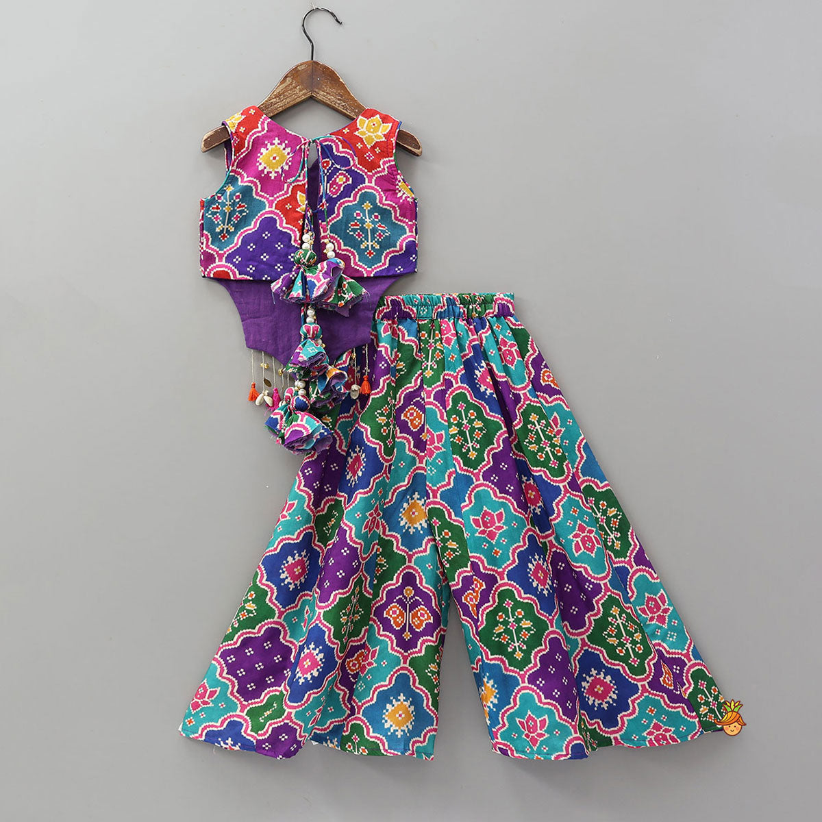 Pre Order: Heavily Embroidered Top And Palazzo With Potli Bag