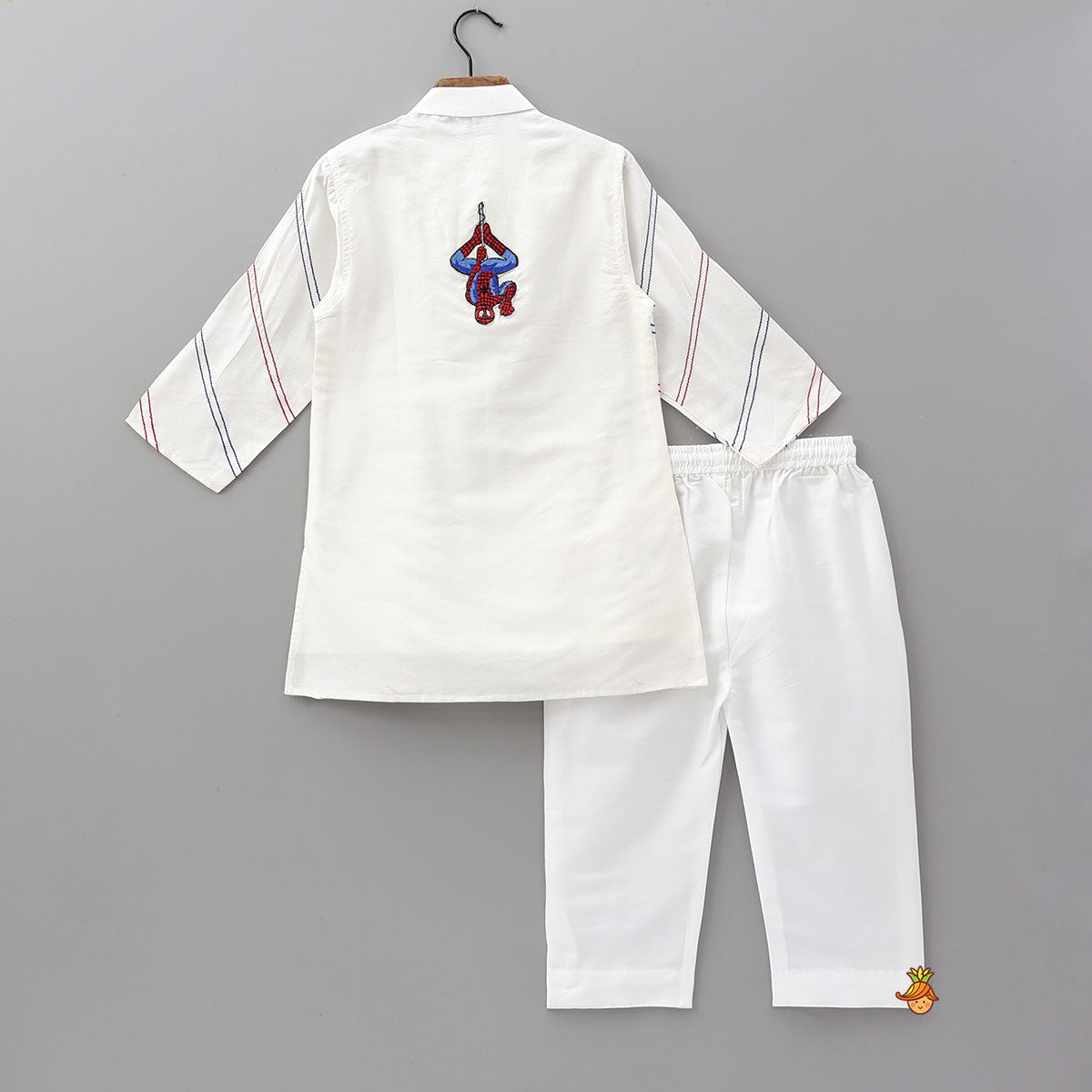 Pre Order: Spider Man Embroidered Striped Kurta And Pyjama