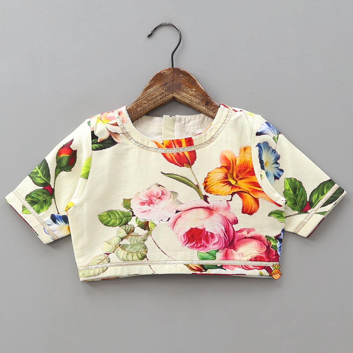 Pre Order: Classic Floral Printed Top And Lehenga With Net Dupatta