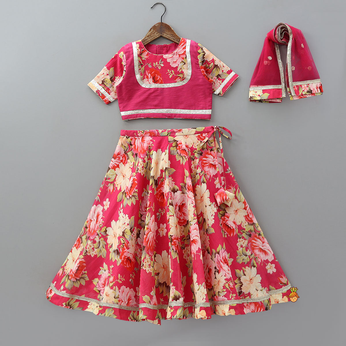 Pre Order: Floral Charm Top And Lehenga With Dupatta