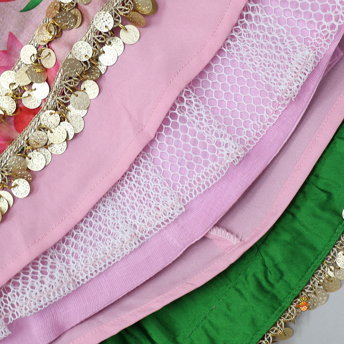 Pre Order: Criss Cross Knot Detail Crop Top And Floral Printed Lehenga With Dupatta