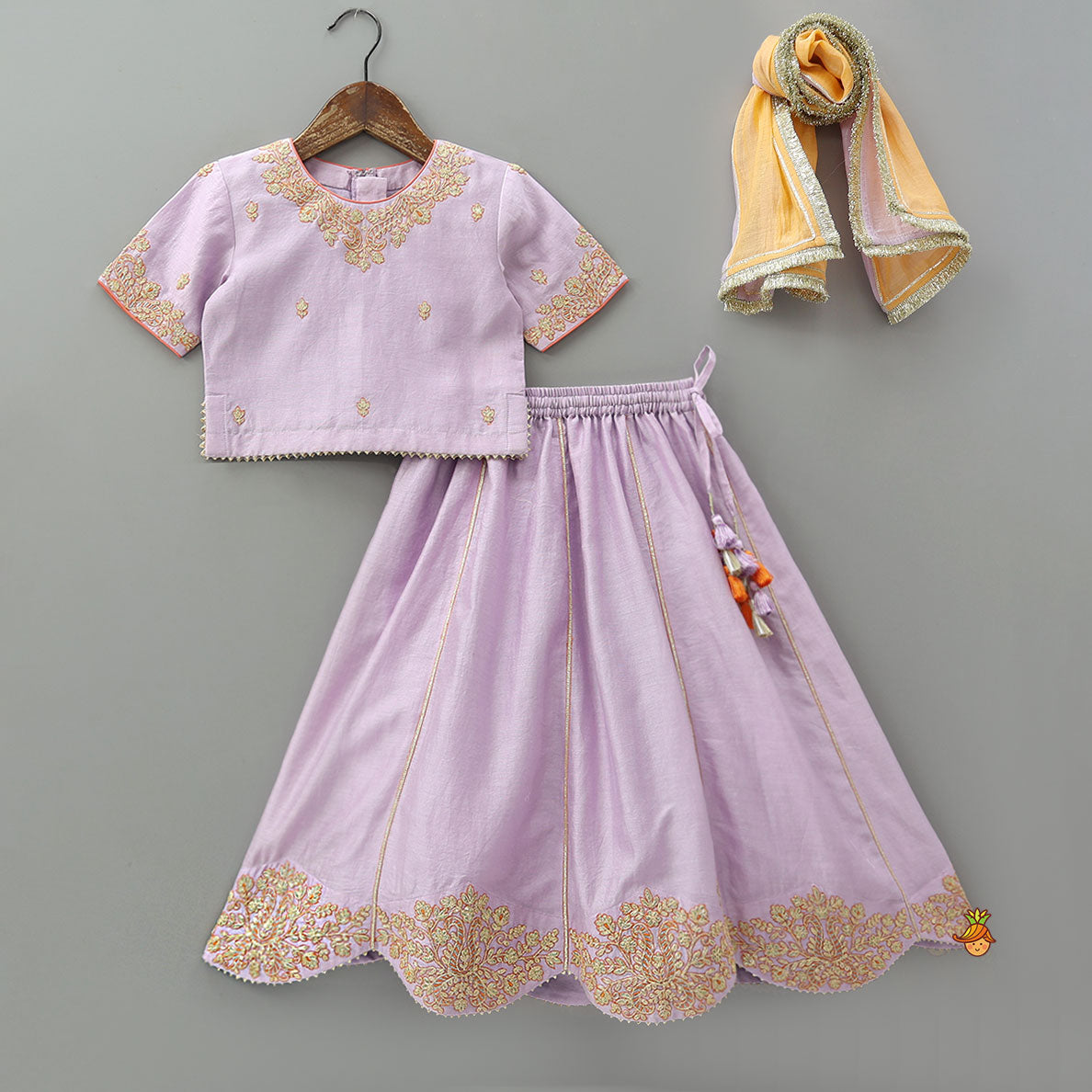 Pre Order: Round Neck Top And Scalloped Lehenga With Dupatta