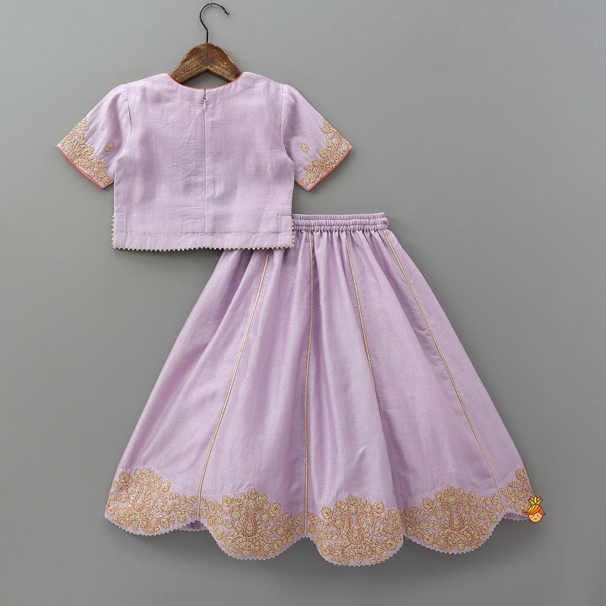 Pre Order: Round Neck Top And Scalloped Lehenga With Dupatta
