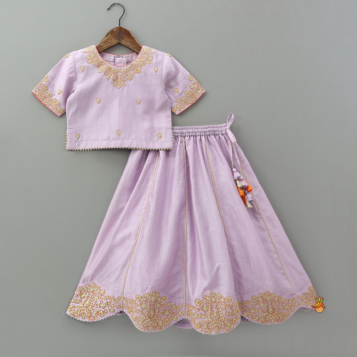 Pre Order: Round Neck Top And Scalloped Lehenga With Dupatta