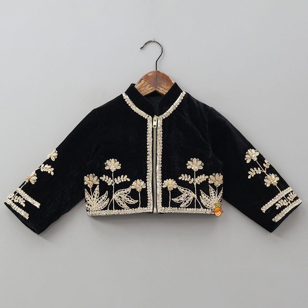 Pre Order: Stand Collar Velvet Charming Top And Lehenga