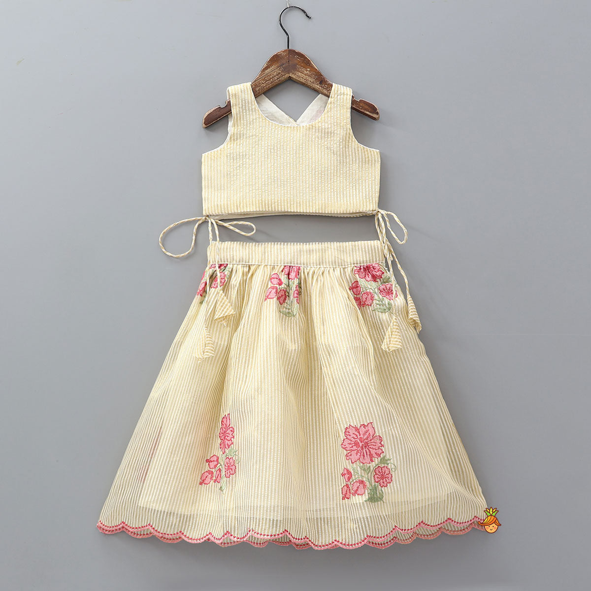 Pre Order: Stylish Side Knot Detail Crop Top And Lehenga