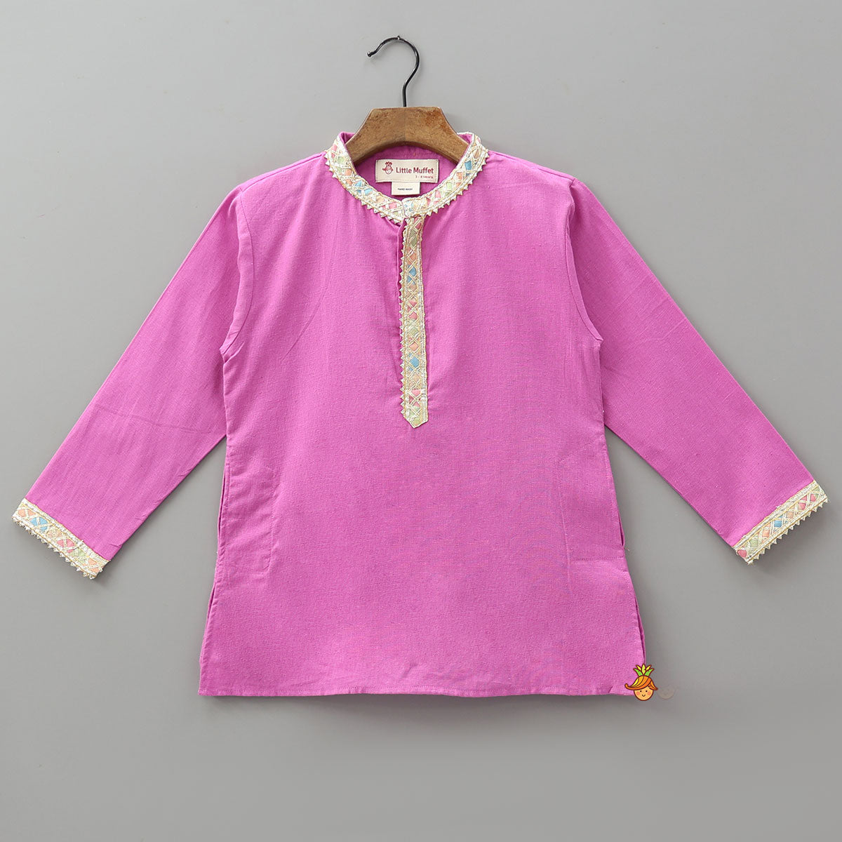 Pre Order: Colourful Lace Detail Kurta With Striped Dhoti