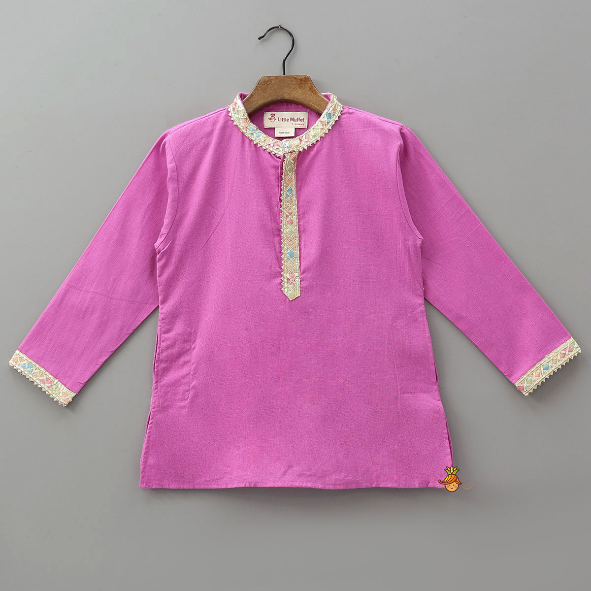 Pre Order: Colourful Lace Detail Kurta With Striped Dhoti