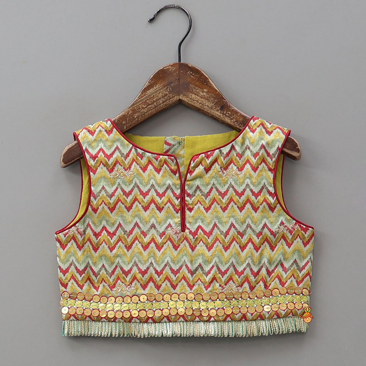 Pre Order: Chevron Printed Crop Top And Lehenga