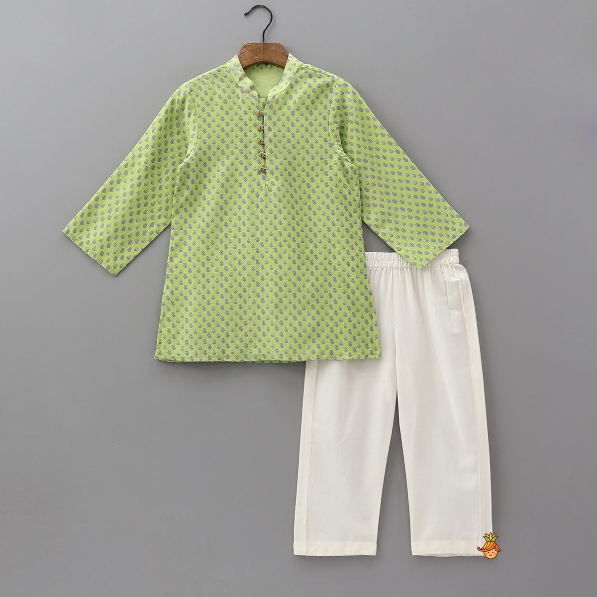 Pre Order: Loop Button Detailed Printed Kurta and Pyjama