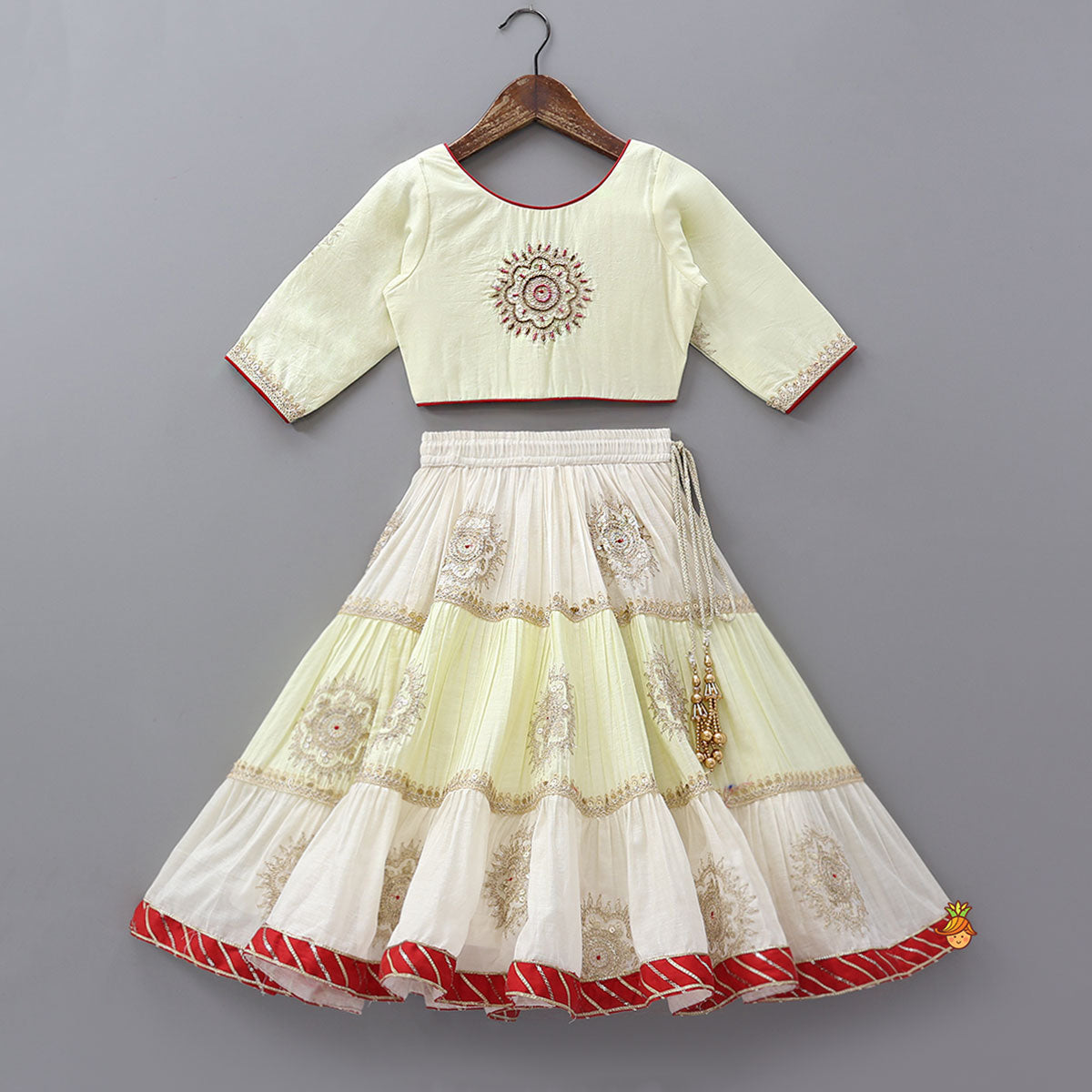Pre Order: Round Neck Crop Top And Embroidered Lehenga With Dupatta