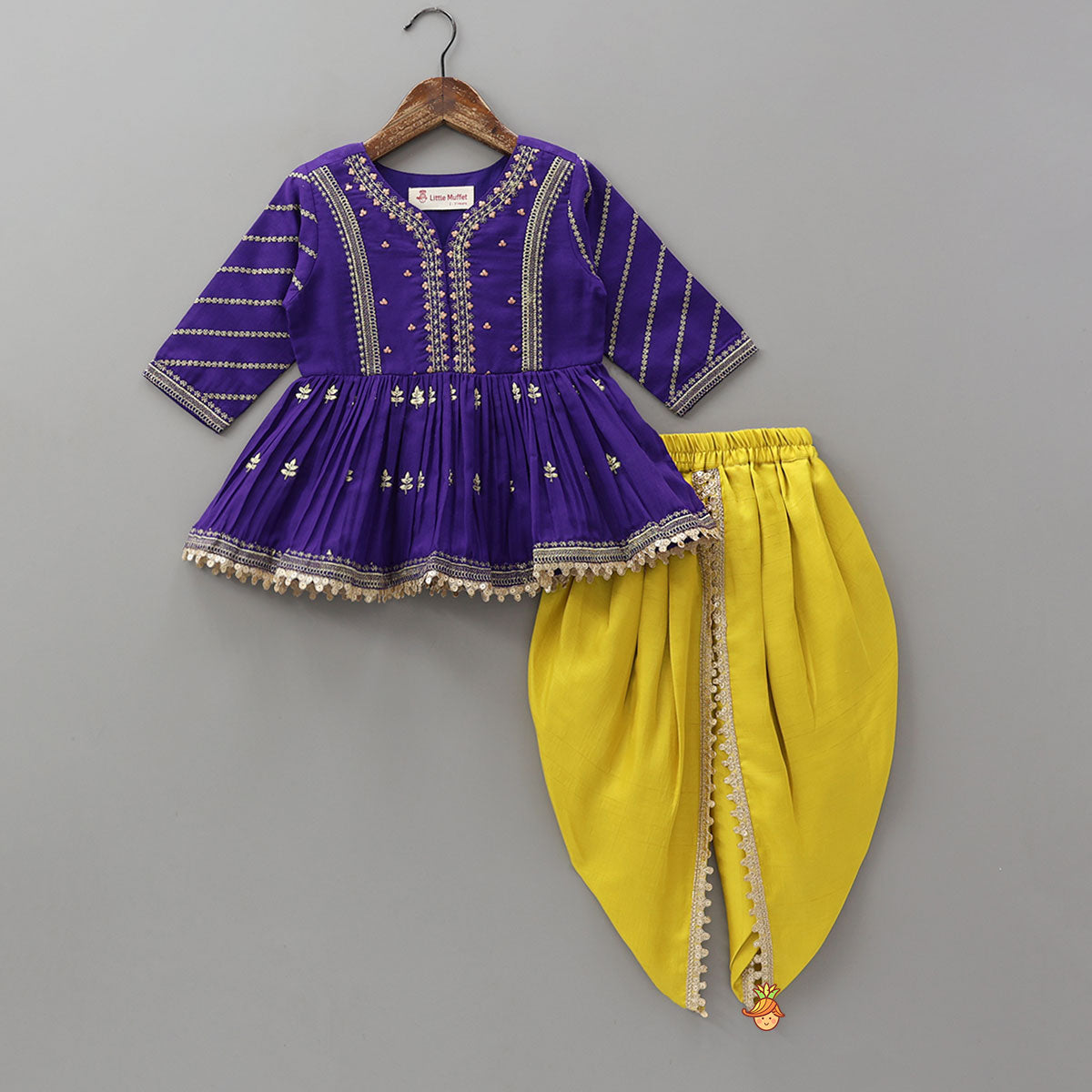 Sequin Lace And Zari Thread Embroidered Peplum Top With Tulip Style Dhoti
