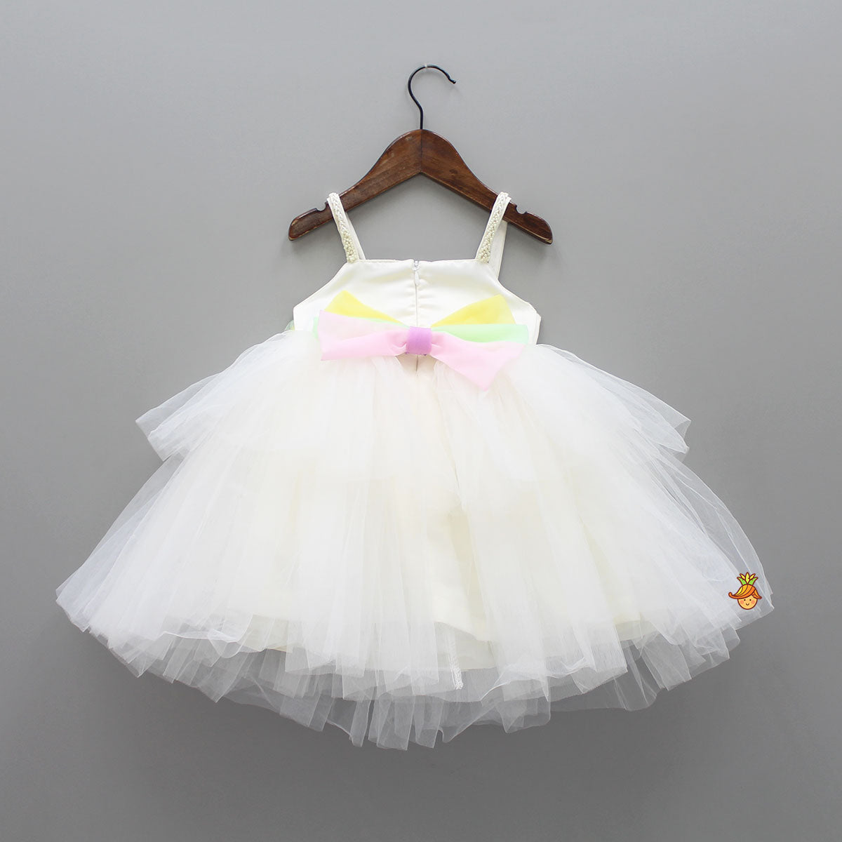 Rainbow and Pearl Detailed White Party Dress